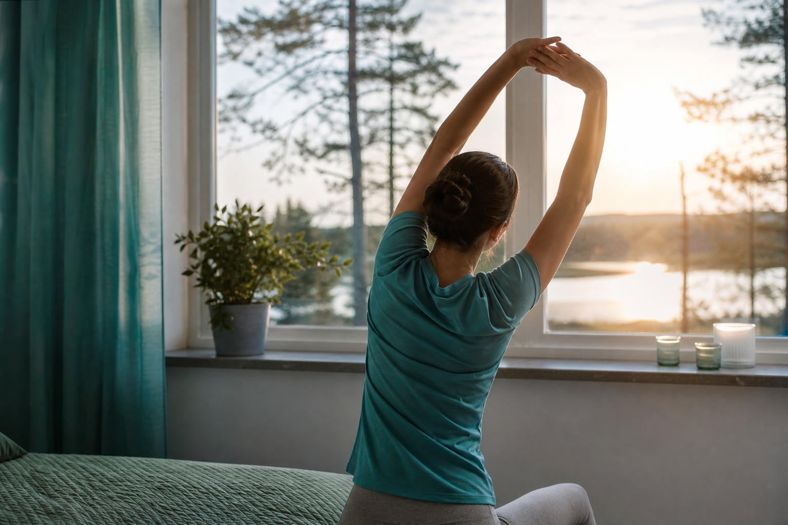 Purgingrinse morning stretch session at sunrise